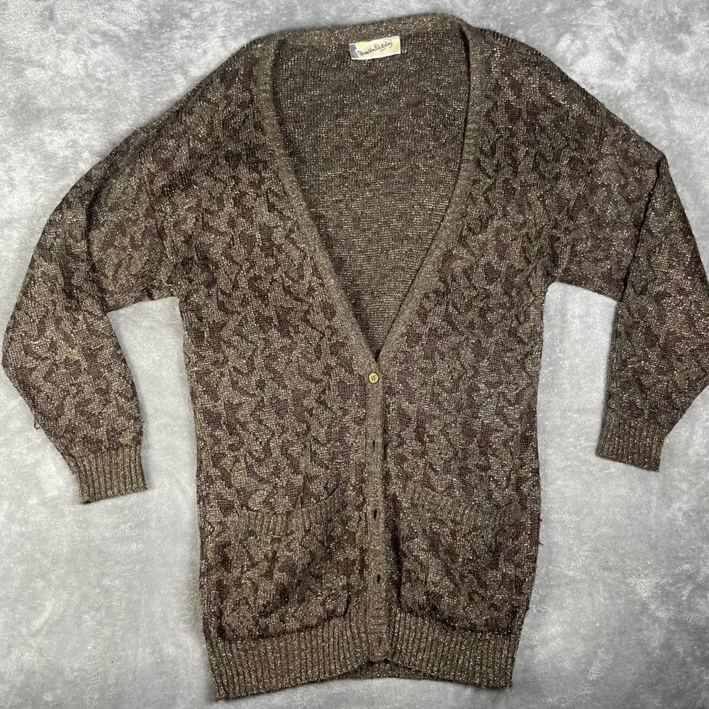 Diane VonFurstenberg Cardigan Womens M/L Vintage Shimmer Metallic Holiday Warm